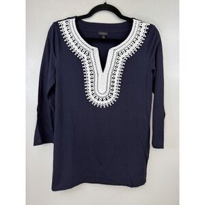 Talbots Navy Pullover Tunic With Bright White Laced Neckline Size S